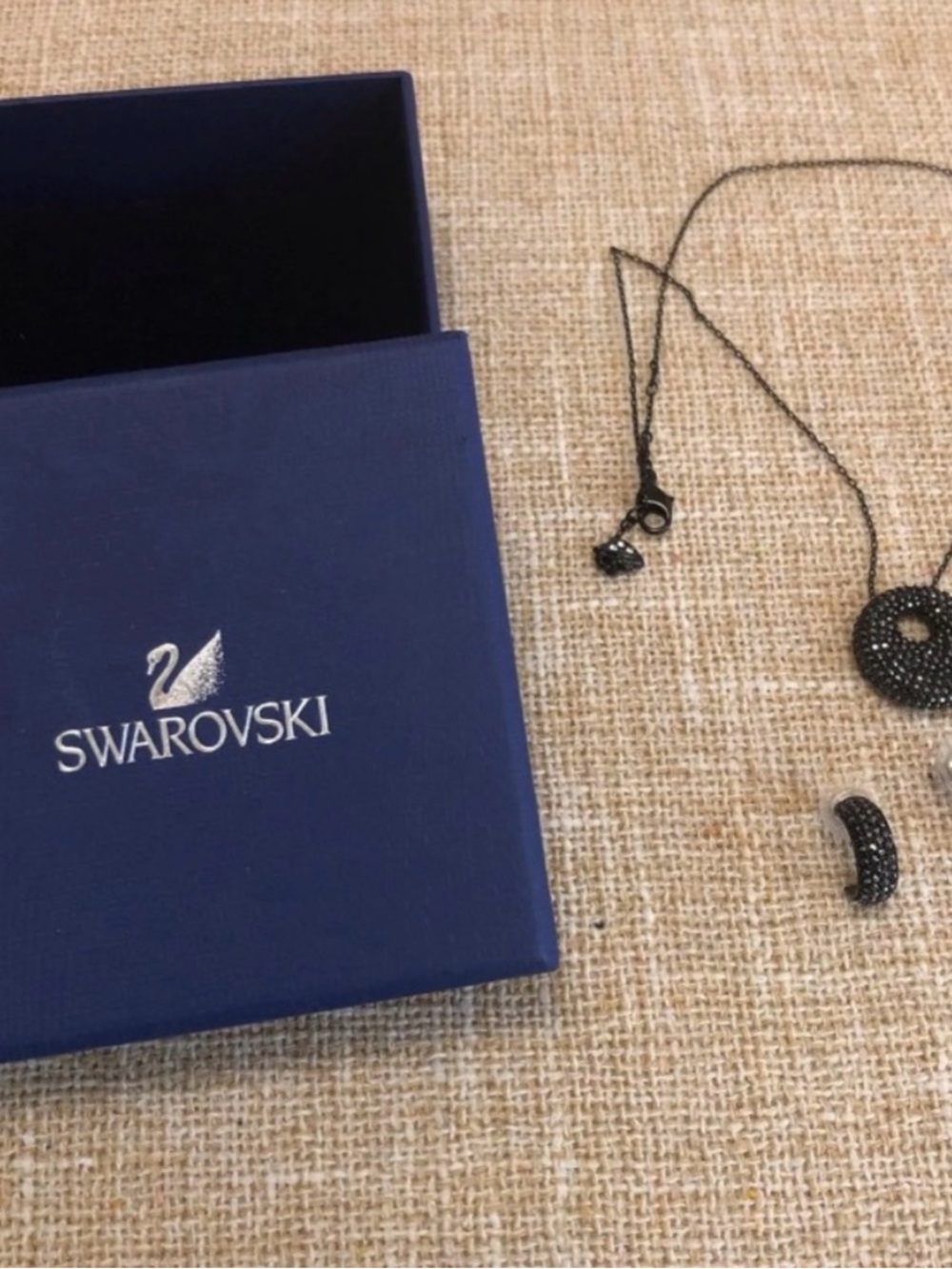 Swarovski Black Crystal Pave Pendant Necklace and Earring Set